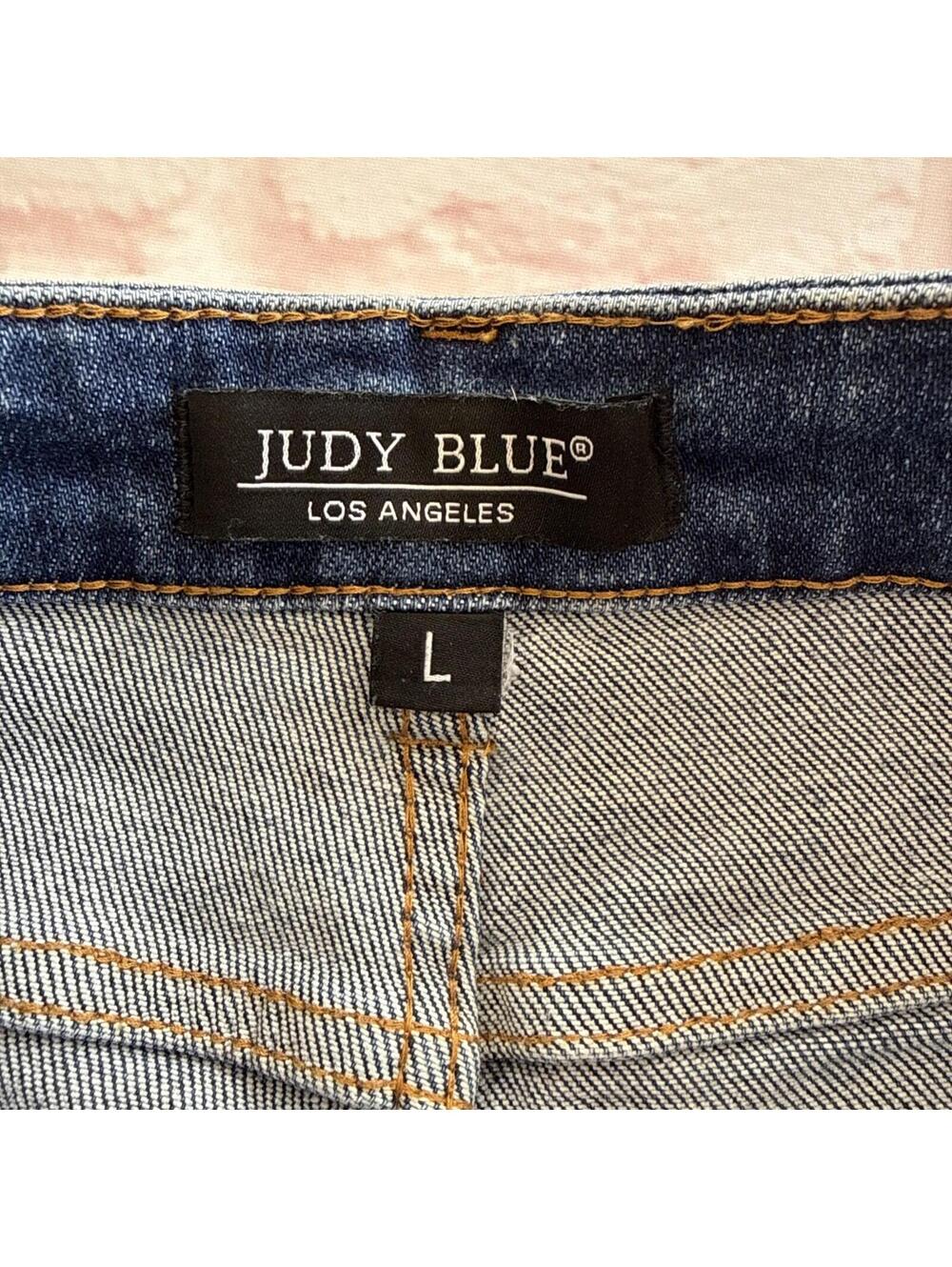 Judy Blue Cut Off Denim Jean Shorts Red Bandana Pockets L Large NWOT jb150162 - Picture 5 of 8